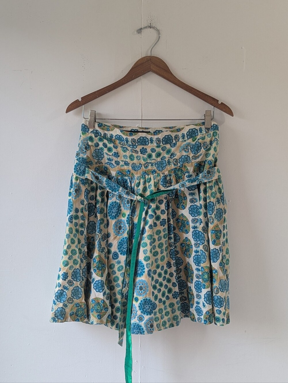 Marc Jacobs Blue Green Cream Circular Pattern Panel On-Knee Skirt Size 6